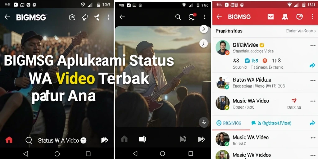 Antarmuka pengguna BIGMSG dengan berbagai pilihan video status.