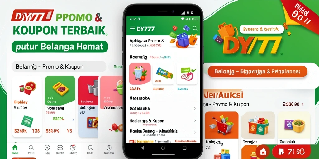 Antarmuka aplikasi DY777 dengan berbagai pilihan kupon menarik.