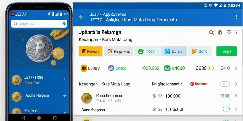 Tampilan antarmuka aplikasi JET77 untuk kurs mata uang yang informatif.