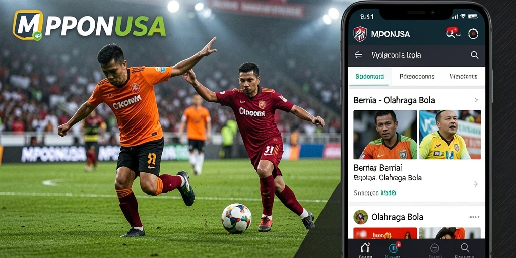 Tampilan antarmuka MPONUSA yang menampilkan berita dan statistik pertandingan.